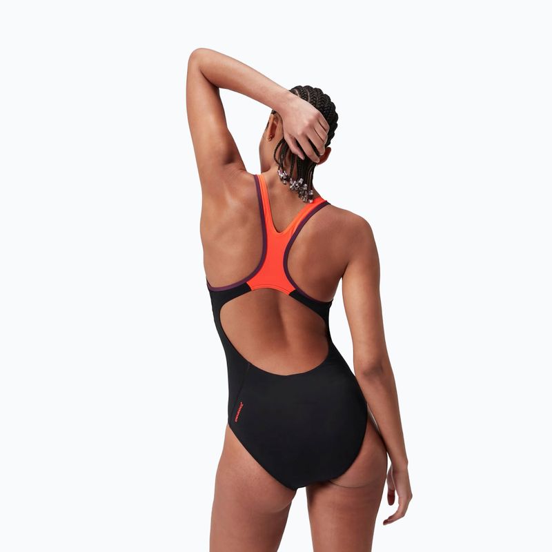 Бански костюм от една част Speedo Placement Laneback black/siren red/plum dandy 8