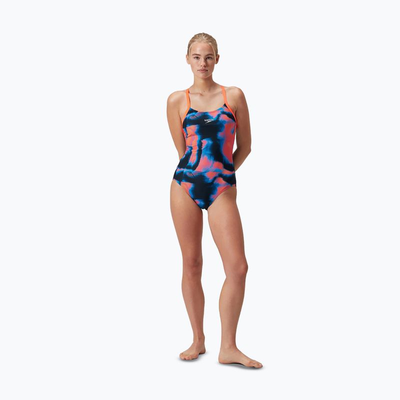 Дамски цял бански костюм Speedo Allover Fixed Crossback true navy/siren red/punch blue 6