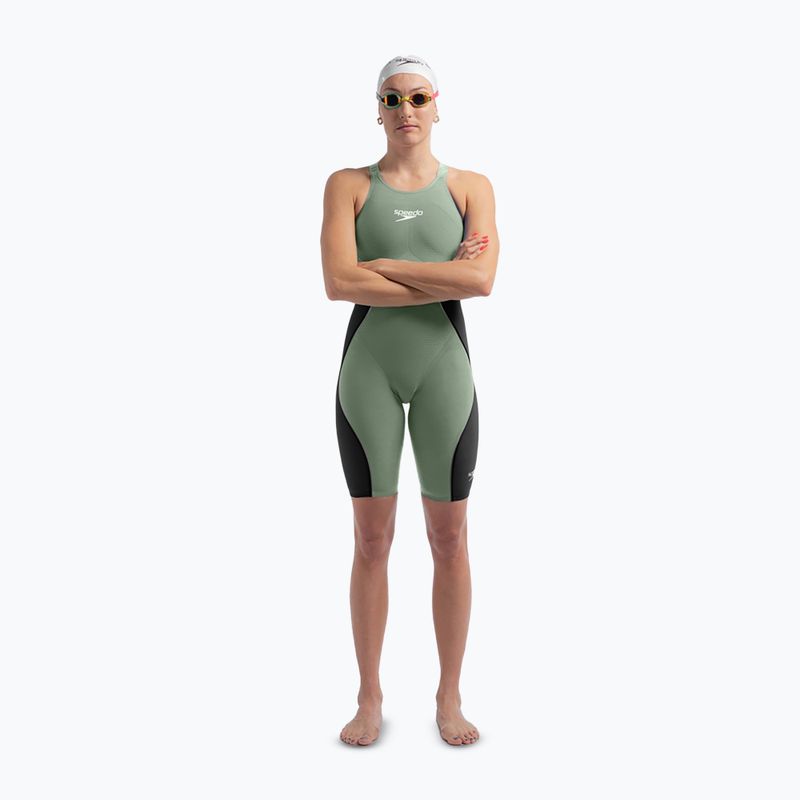 Дамски стартов бански костюм Speedo Fastskin LZR Pure Intent 2.0 Openback Kneeskin country green/black/trident 7