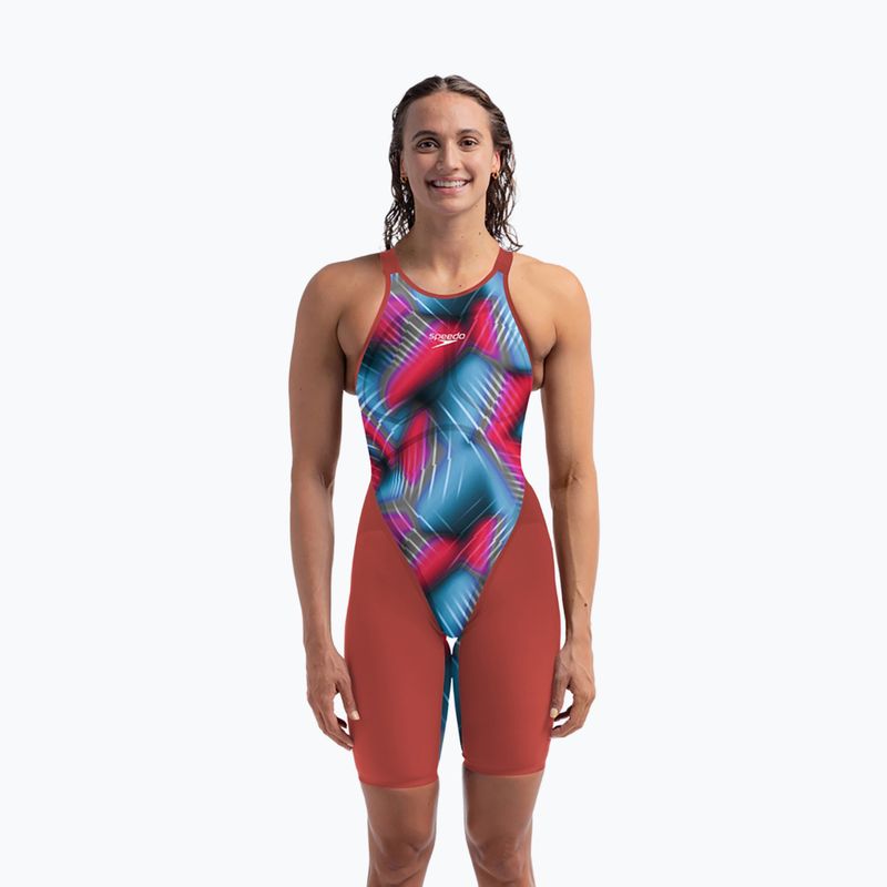 Дамски цял бански костюм Speedo Fastskin LZR Pure Valor 2.0 Openback Kneeskin flame red/picton blue 6