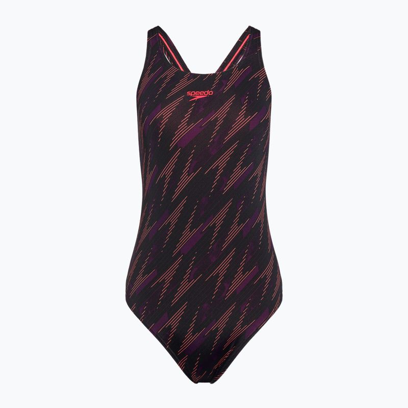 Бански костюм от една част Speedo HyperBoom Allover Medalist black/plum dandy/siren red