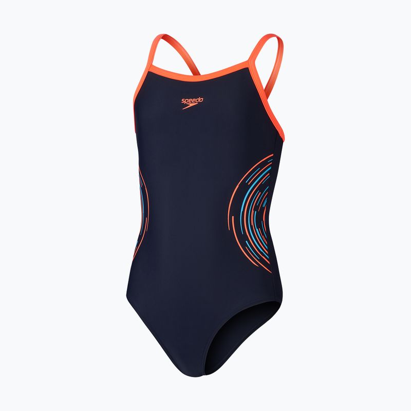 Детски бански костюм от една част Speedo Platisol Placement Thinstrap Muscleback true navy/siren red/picton