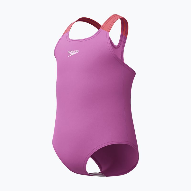 Детски цял бански костюм Speedo Learn To Swim Medalist neon violetl 3