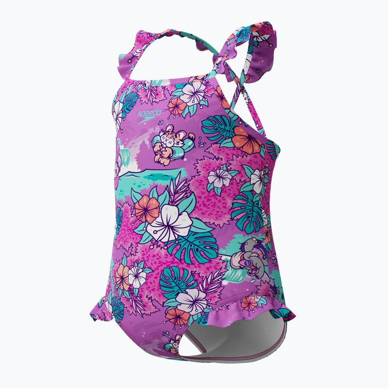 Speedo Научи се да плуваш Детски бански костюм от една част с щампа Frill Thinstrap в неоново лилаво 3