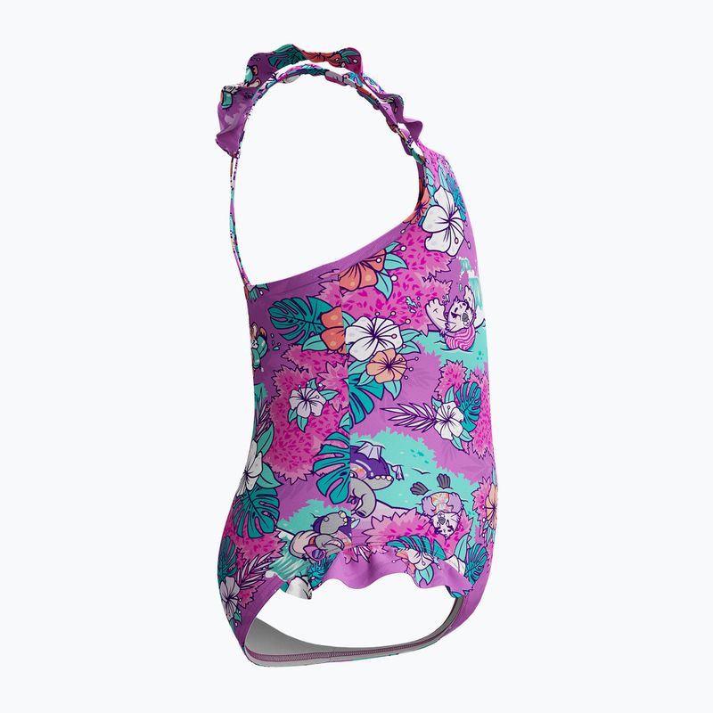 Speedo Научи се да плуваш Детски бански костюм от една част с щампа Frill Thinstrap в неоново лилаво 4