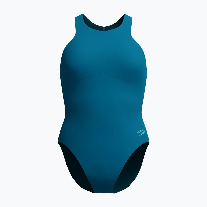 Дамски цял костюм за плуване Speedo Racer Zip with Built in Swim Bra dark teal 7