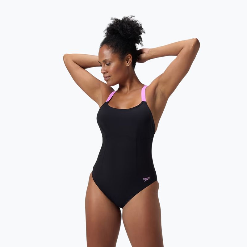 Дамски цял бански костюм Speedo Shaping Crossback neon violet 4