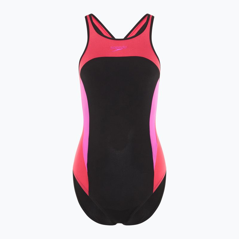 Speedo дамски бански костюм от една част High Neck Splice Cross Back малинов пълнеж
