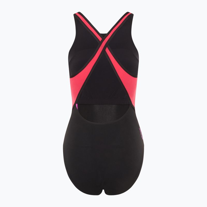 Speedo дамски бански костюм от една част High Neck Splice Cross Back малинов пълнеж 2