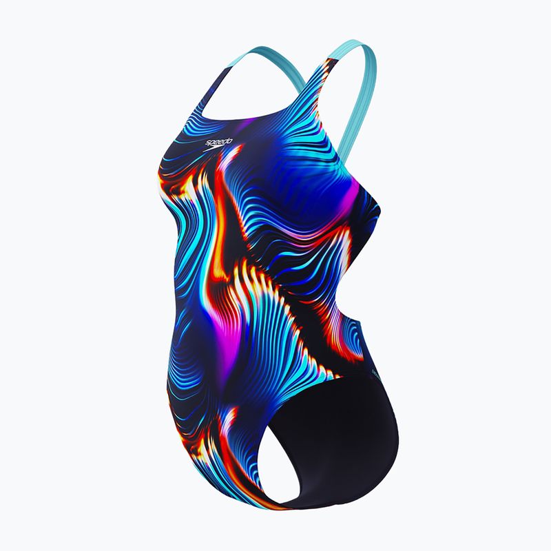 Дамски цял бански костюм Speedo Allover Digital Leaderback lava blur/speedo black 2