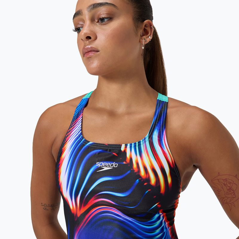 Дамски цял бански костюм Speedo Allover Digital Leaderback lava blur/speedo black 7