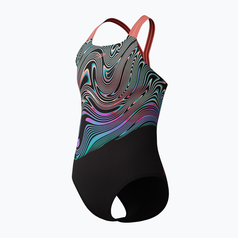 Детски цял бански костюм Speedo Digital Placement Powerback neon coral 3