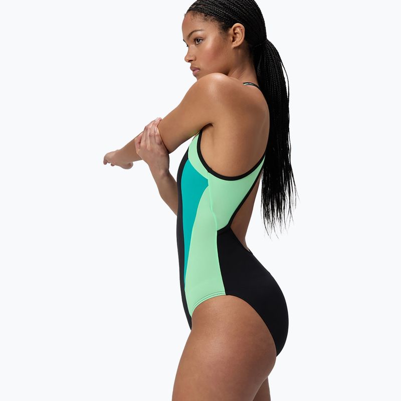 Дамски цял бански костюм Speedo High Neck Splice Cross Back turquoise gem 4