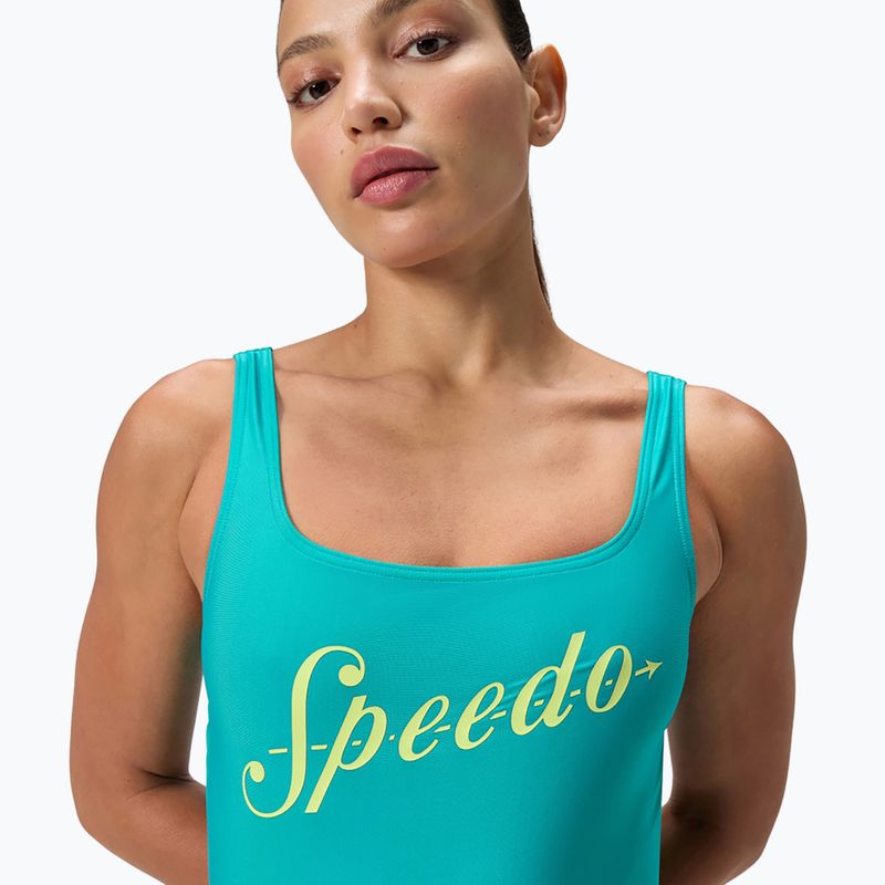Дамски цял бански костюм Speedo Logo Square Back turquoise gem 5