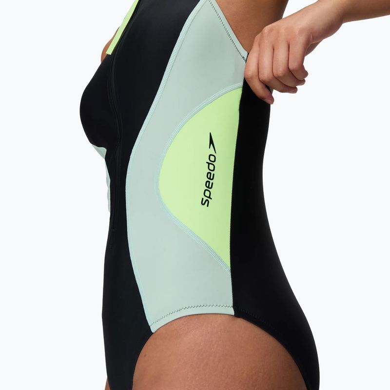 Дамски цял бански костюм Speedo Ocean Flex Zip black/pale clover 5