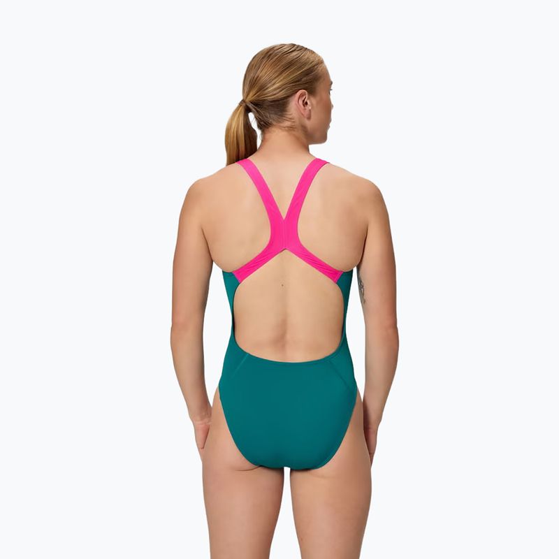 Дамски цял бански костюм Speedo Solid Powerback peacock 2