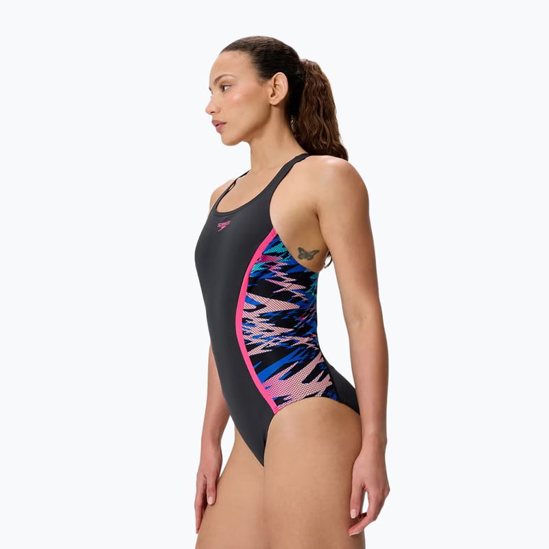 Дамски цял бански костюм Speedo Hyperboom Splice Muscleback anthracite/margarita pink 3