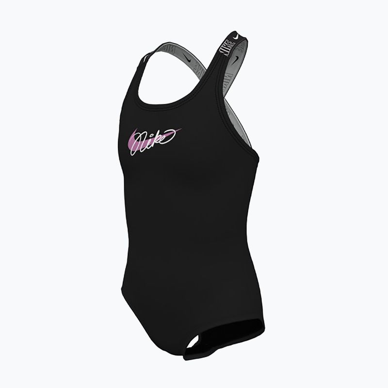 Детски бански костюм от една част Nike Swim Girls Logo Tape Crossback black/playful pink/white/playful pink 3