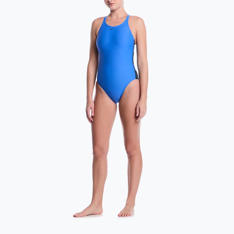 Дамски цял бански костюм Nike Logo Tape Fastback blue crystal 2