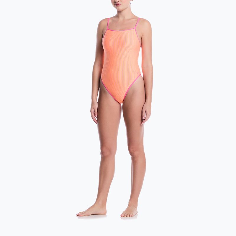 Дамски цял бански костюм Nike Ocean Bound Ripple Texture Square Neck pink glow 2