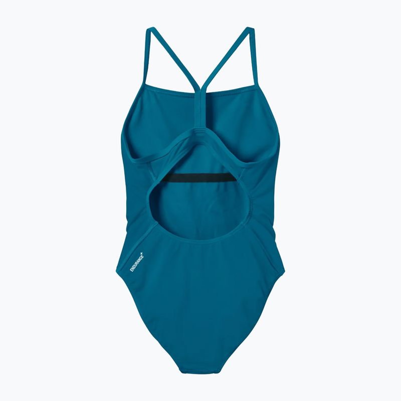 Дамски цял бански костюм Speedo Endurance+ с лого и тънки презрамки в цвят тийл абис 2