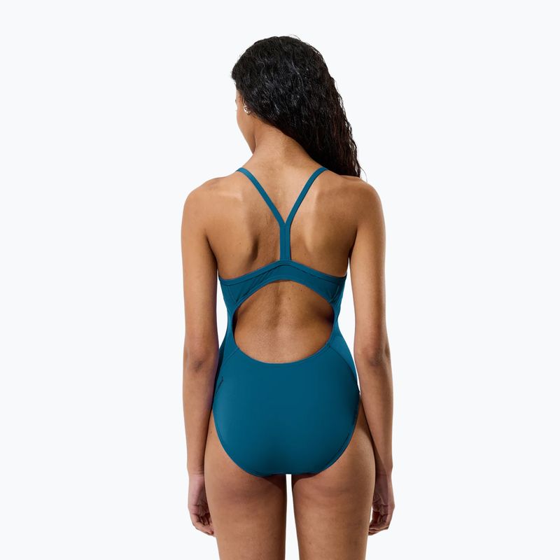 Дамски цял бански костюм Speedo Endurance+ с лого и тънки презрамки в цвят тийл абис 5