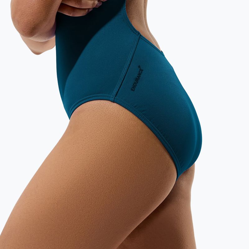 Дамски цял бански костюм Speedo Endurance+ с лого и тънки презрамки в цвят тийл абис 8