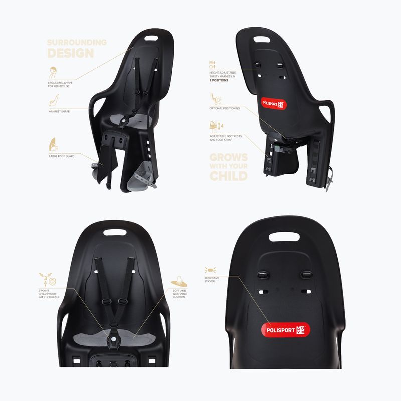 Детско столче за велосипед Polisport Koari Mik HD black/grey 6