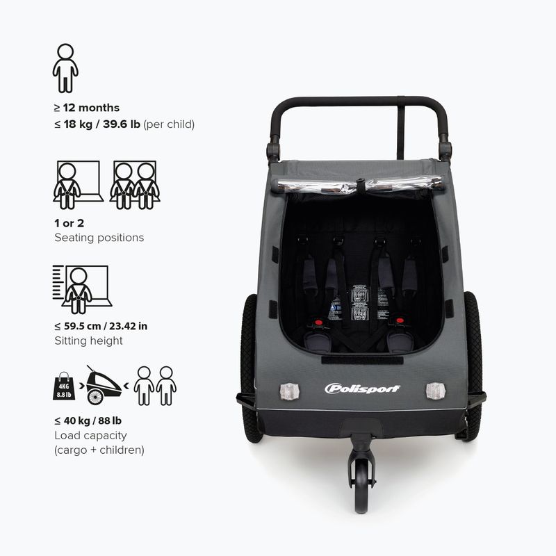 Велосипедно ремарке  Polisport Kids Trailer&Stroller black/grey 7