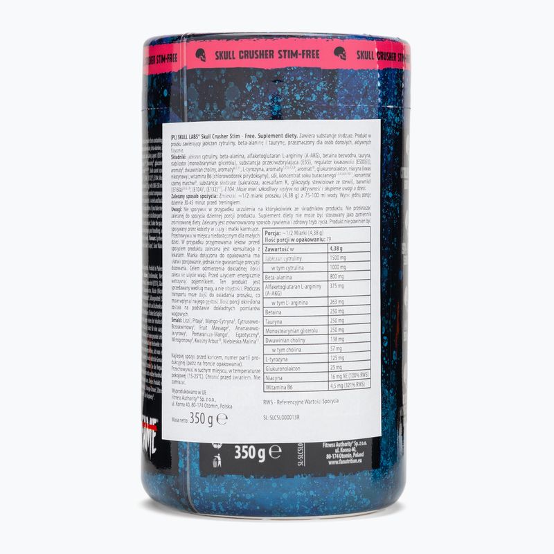 Предтренировъчен продукт Fitness Authority Skull Labs Skull Crusher Stim Free 350 g mango/lemon 2