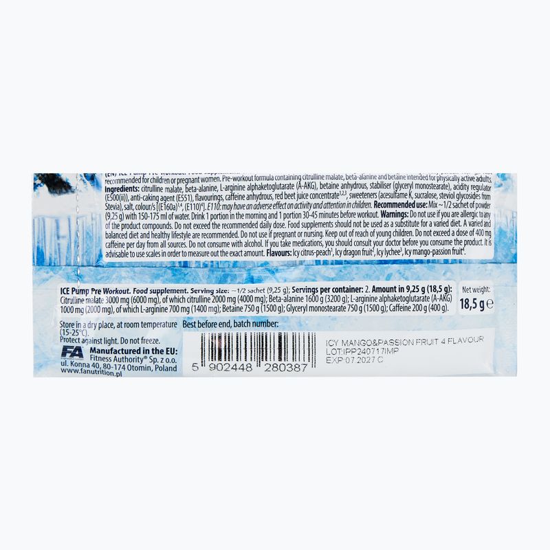 Предтренировъчен продукт на Fitness Authority Fa Ice Pump Pre Workout 18,5 g ледено манго/маракуя 2