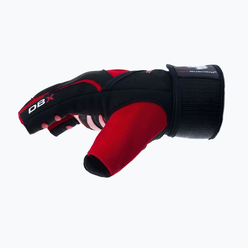 DBX BUSHIDO ръкавици за фитнес тренировки с дълги велкро и система за захващане черни/червени 4