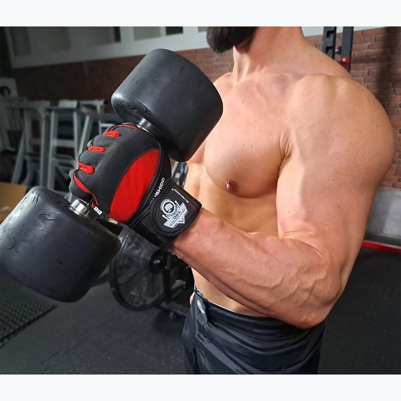 DBX BUSHIDO ръкавици за фитнес тренировки с дълги велкро и система за захващане черни/червени 11