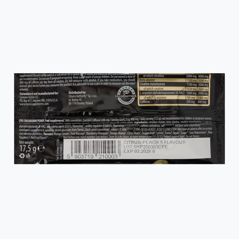 Предтренировъчен продукт Shaaboom Pump 17.5 g цитрус/праскова 2