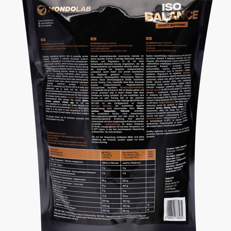 Изотонична напитка на прах MONDOLAB Balance Fizzy Cherry 1000g cherry cola MND008 2
