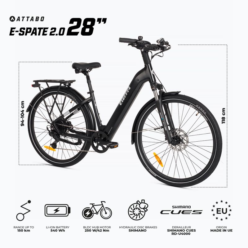 ATTABO E-SPATE 2.0 28" 36V 15Ah 540 Wh електрически велосипед черен 2