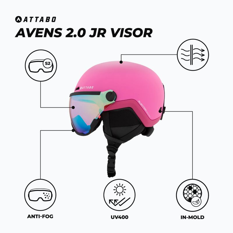 Детска скиорска каска ATTABO Avens 2.0 Jr Visor pink 2