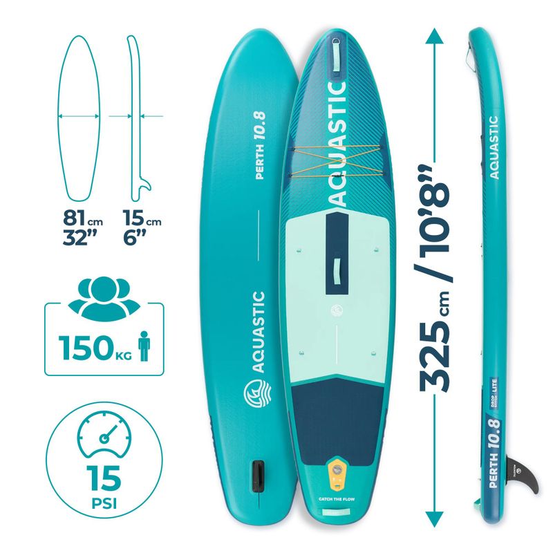 Комплект надуваема дъска SUP AQUASTIC Perth 10'8" allround green 18