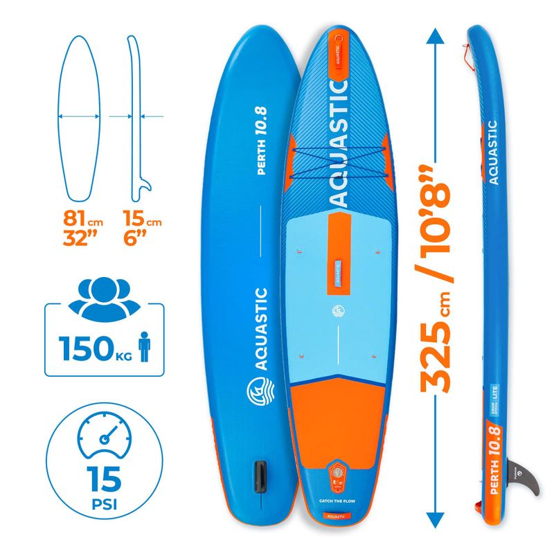 Комплект надуваема дъска SUP AQUASTIC Perth 10'8" all-round blue 24