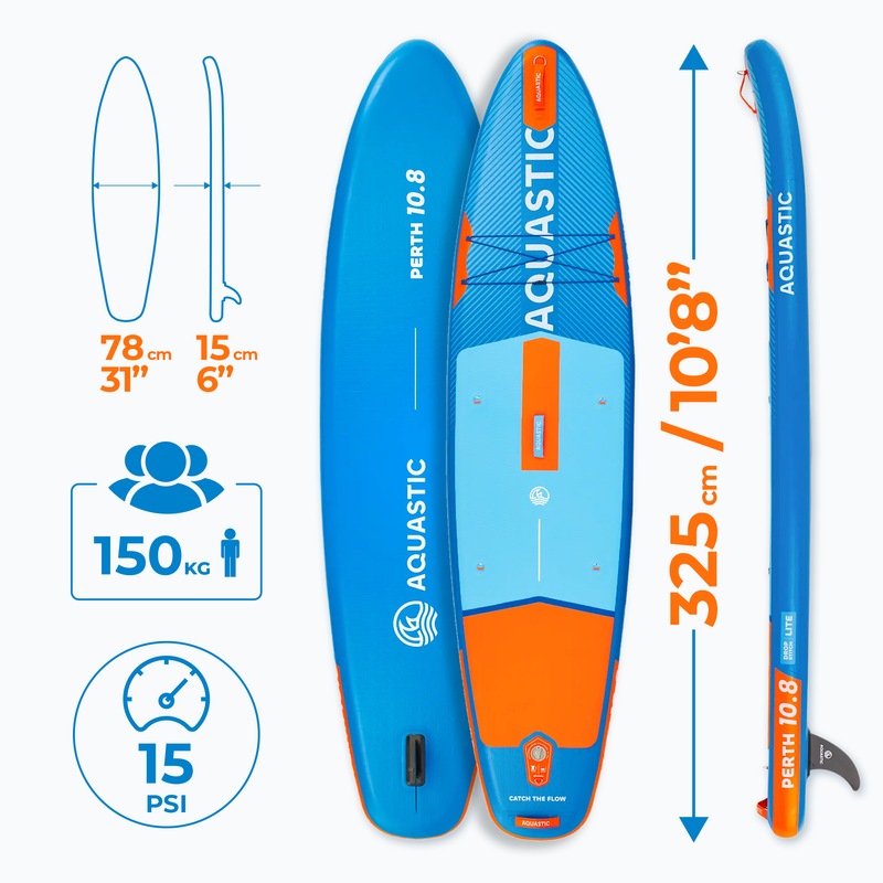 Комплект надуваема дъска SUP Perth 10'8" allround синьо 24