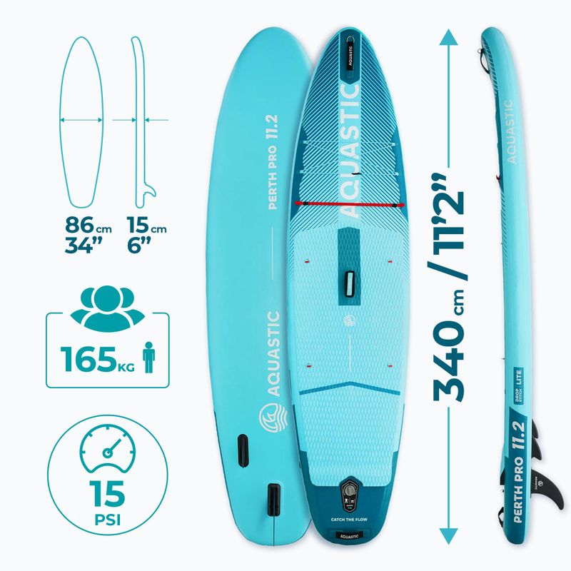Комплект надуваема дъска SUP AQUASTIC Perth Pro 11'2" all-round green 19