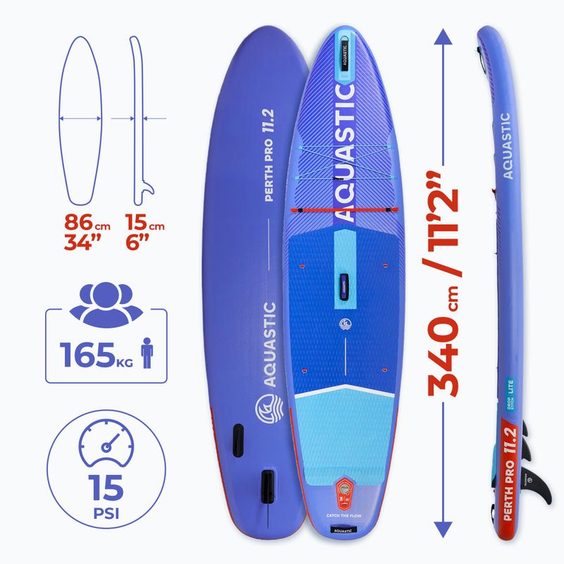 Комплект надуваема дъска SUP AQUASTIC Perth Pro 11'2" all-round blue 21