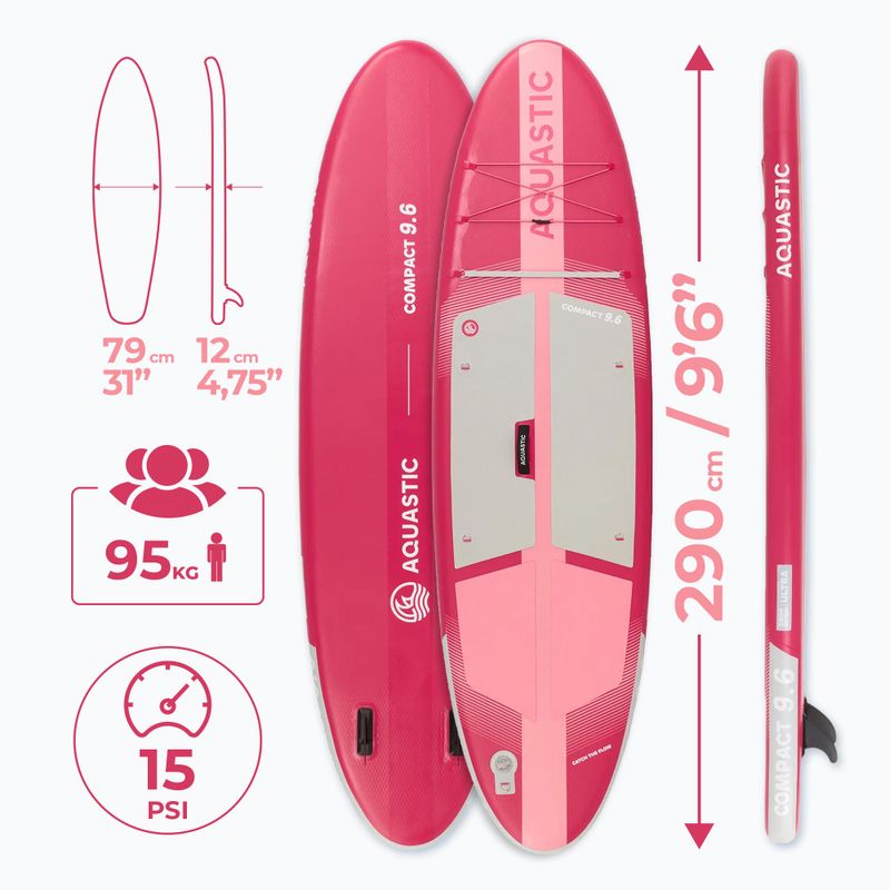 Комплект надуваема дъска SUP AQUASTIC Compact 9'6" pink 20