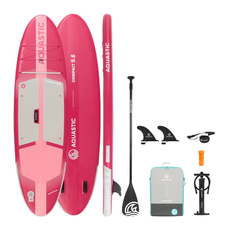 Комплект надуваема дъска SUP AQUASTIC Compact 9'6" pink 21