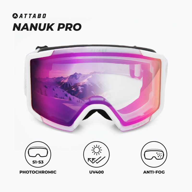Скиорска маска ATTABO Nanuk Pro photochromic white 2