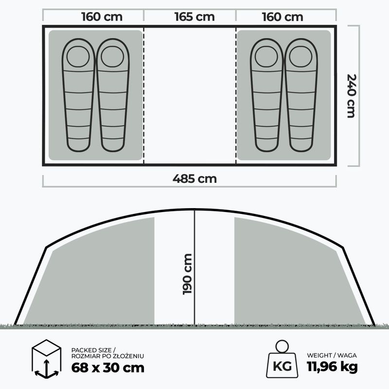 KADVA Kavio 4.2 4-местна палатка за къмпинг зелена 22