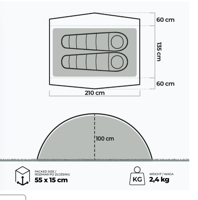 Ултралека палатка за трекинг 2-местна KADVA EXPEDIT 2 PRO grayish green 13
