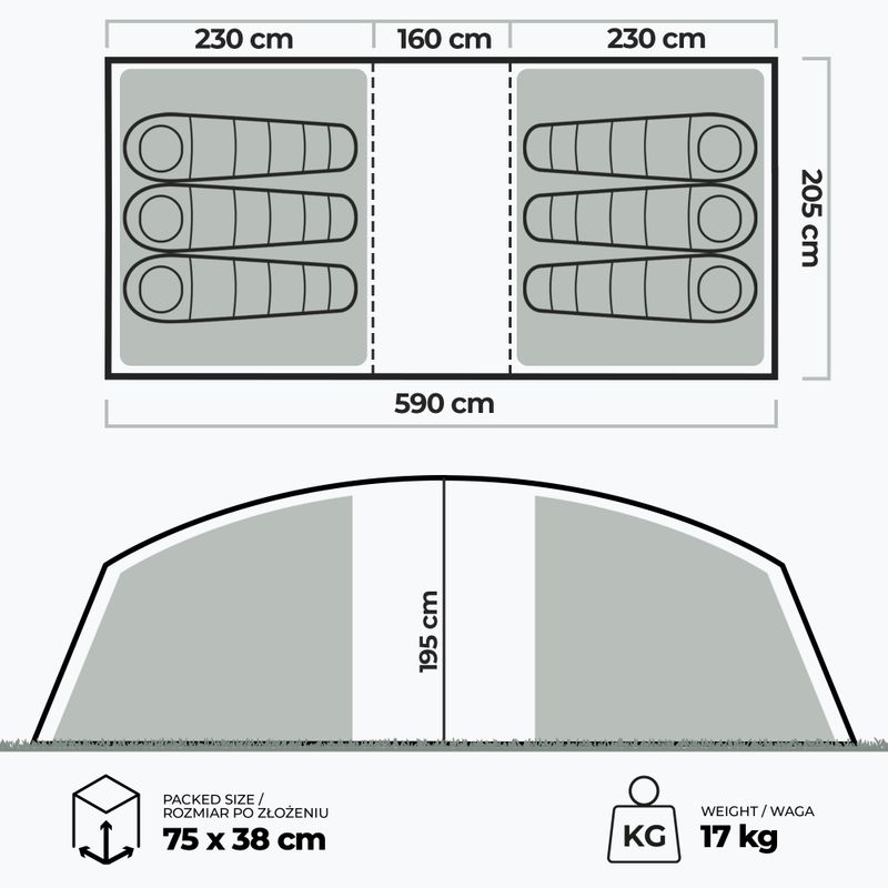 Надуваема палатка за къмпинг за 6 души KADVA AIRcamp 6.33 зелена 24