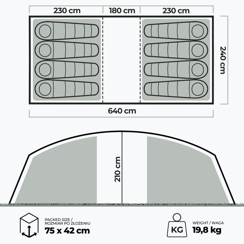 Надуваема палатка за къмпинг за 8 души KADVA AIRcamp 8.44 зелена 7