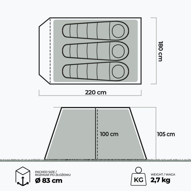 Палатка за къмпинг триместна KADVA Tartuga 3 green 2